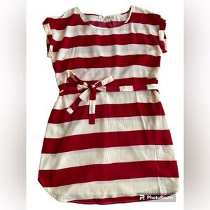 Pink Rose Red and White Striped Tunic Mini Dress with Belt Women’s Large Sheer